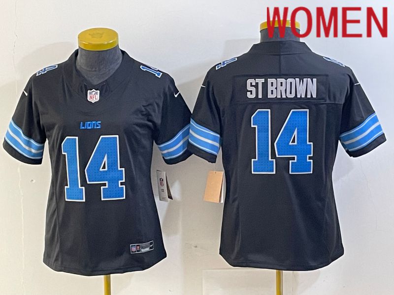 Women Detroit Lions #14 St Brown Black Three generations 2024 Nike Vapor F.U.S.E. Limited NFL Jersey->->Women Jersey